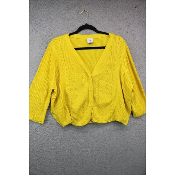 Cabi Bright Yellow Oversized Button-Up Cropped Sweater-Small-3/4 Sleeve - Picture 1 of 10